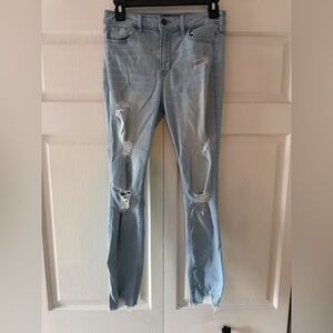 Hollister High Rise Crop Super Skinny Jeans Light Wash Distressed Size 5R